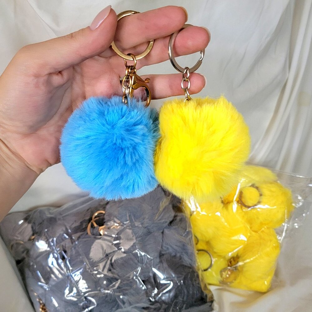 7 Fluffy PomPom Keychains, Brand New, Tons of Colors, You Choose Your Color(s) - Picture 2 of 4